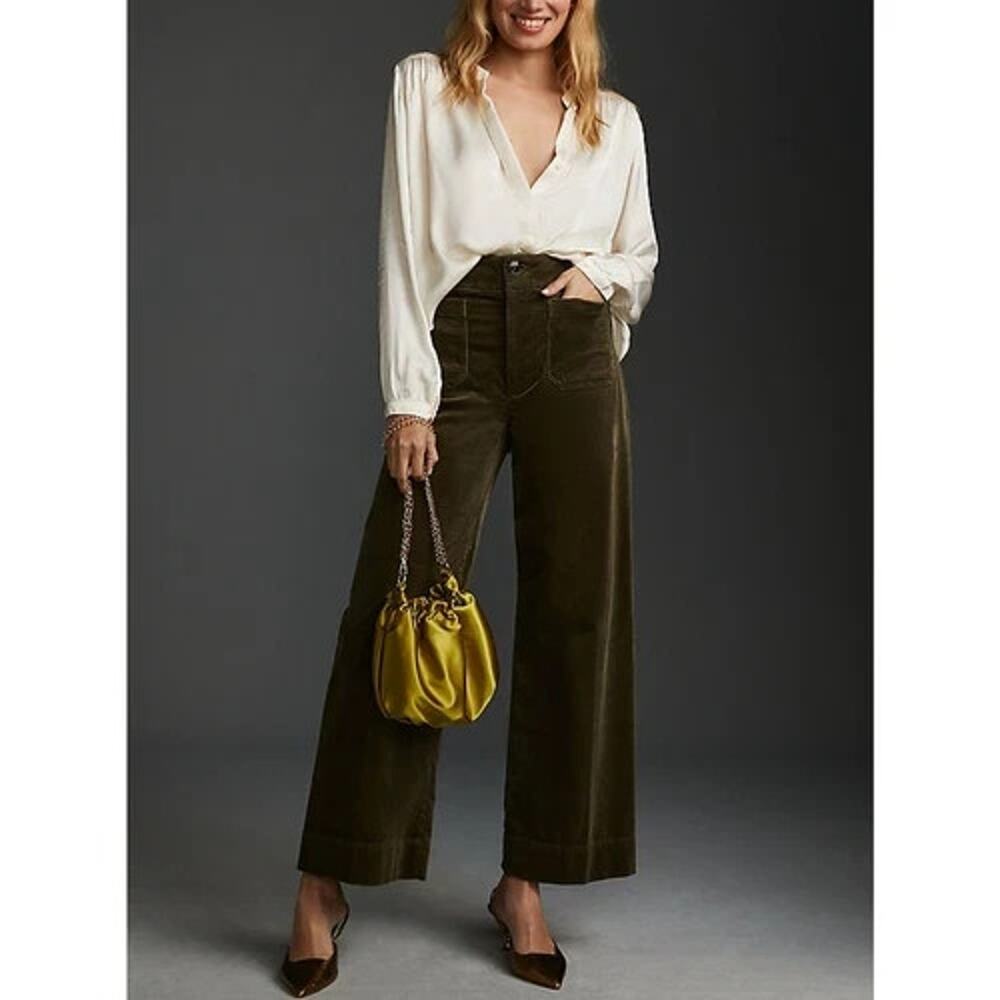 Maeve Olive Green Wide-Leg Corduroy Pants